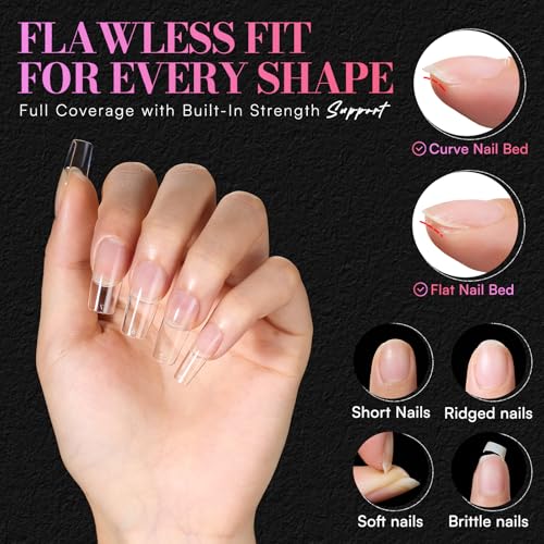 Makartt Medium Square Nail Tips: 504 PCS Pre-Etched Clear False Nails Tips Square Shapes, 13 Sizes Full Cover Half Matte Soft Acrylic Press On Nail Extensions Supplies Salon and DIY at Home - size: Medium Square