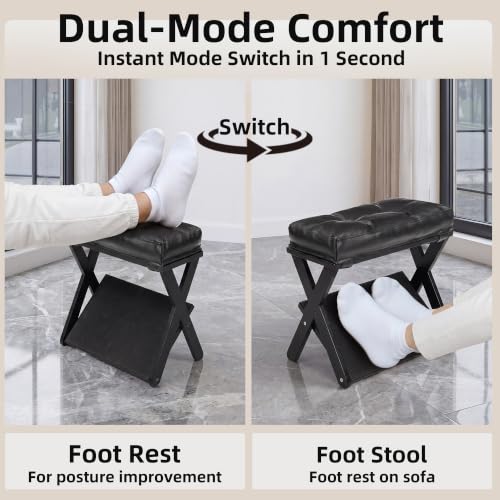 Foot Rest Under Desk at Work, Solid Wood Double Step Footrest - color: Deep Black