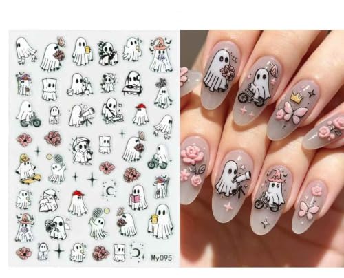 6Sheets Halloween Nail Art Stickers Cute Ghost Pumpkin Bat Spider Web - color: Multicolor