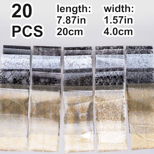 SmallCat 20 Sheets Nail Transfer Foil, 7.87"×1.57", Black/White/Gold - color: Black, White, Gold (20×4cm)