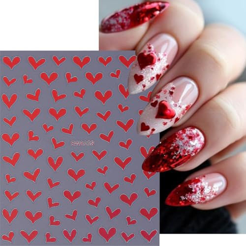 8 Sheets Valentines Nail Stickers for Nail Art 3D Self-Adhesive White French Tip Nail Art Stickers with Cute Bow Love Designs Red Black Heart Nail Decals Nails Supplies for Women Acrylic DIY Manicure - style: French Tip Nail Stickers-1