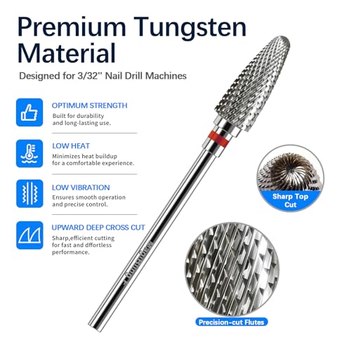 Fine Super Cut Flame Nail Drill Bit, 3/32", Right-Handed Use - size: Fine