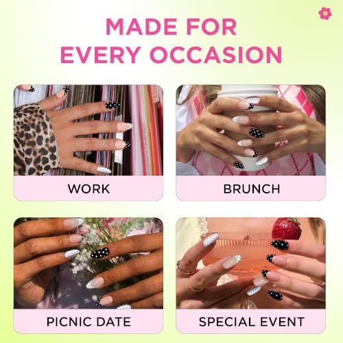 PaintLab Black White Polka Dot Press On Nails, Medium Almond 30pc Nail Tips - color: Polka Dot Couture