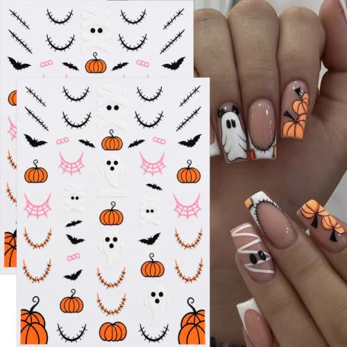 Halloween Nail Stickers, Ghost Mummy Pumpkin Bat Nail Decals, 6 Sheets - color: Multicolor-01