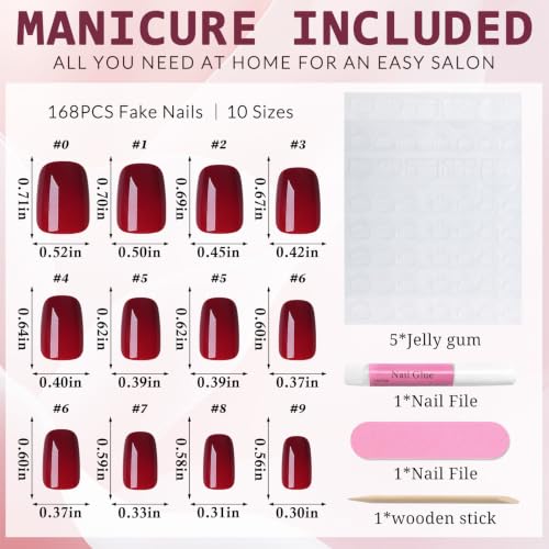Short Red Press on Nails Square Fake Nails Press ons Red Glue Nails-G - color: Wine Red