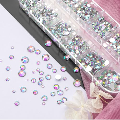 Canvalite 3438Pcs Rhinestones Nail Gems, 12 Styles 3D Glass AB Crystals Charms Shiny Multi Shape Flatback Nail Rhinestones for Nail Art with Picker and Tweezers for DIY Nail Art - color: Transparent AB, size: 12 Styles