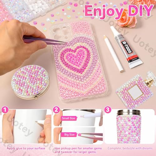 24Grid Flatback Rhinestones Kit, White Pink AB Clear Gems for Crafts DIY - color: S2