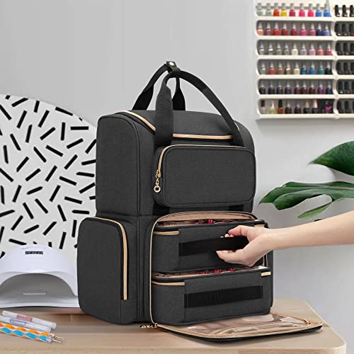 LUXJA Nail Polish Organizer Backpack Holds 70 Bottles and a UV Lamp - color: Black