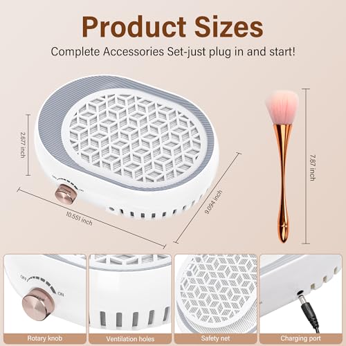 LSNDRGNail Dust Collector 4500RPM, Plug-in Professional Dust Collector for Nail Tech & Nails, Strong Suction Rotary Adjustable Speed, Manicure Pedicure Vacuum Fan for Salon Home Use