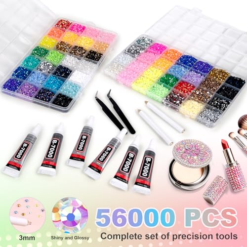 56000Pcs Resin Jelly Rhinestones 56 Colors Nail Gems Bedazzling Kit
