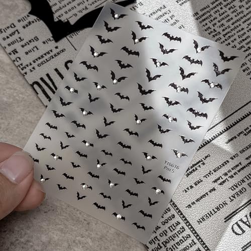 Halloween Nail Stickers for Nail Art Charm Rhinestone Bat Nail Art Stickers Holiday Cute 5D Embossed Black Nail Decals Self-Adhesive Nails Supply Manicure Sliders for Nails Decoration - color: Halloween Style16