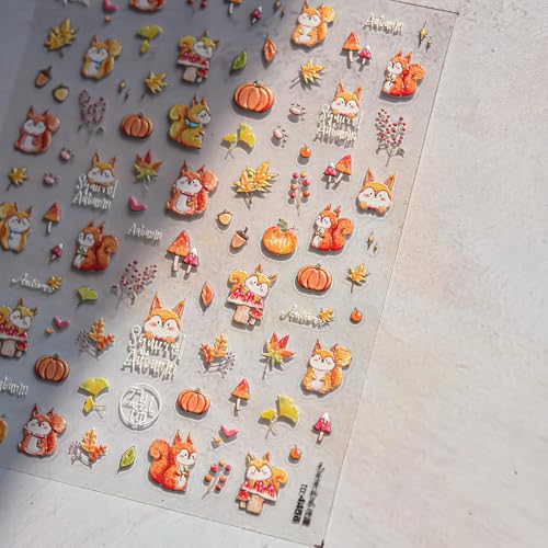 Maple Leaf Nail Stickers Fall Fox Nail Art Decals 5D Embossed Self Adhesive Autumn Leaf Pumpkin Mushroom Nuts Nails Decals for Nail Art Thanksgiving Day Nail Design for Women DIY Manicure Accessories - style: thanksgiving maple leaf