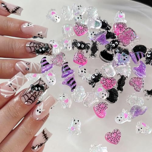 50Pcs Cute Halloween Nail Charms 3D Mixed Resin Nail Rhinestones - color: Color-1