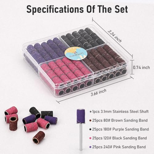 Mini Sanding Bands for Nail Drill, 100PCS 4-Grit Set(Large) - size: Large