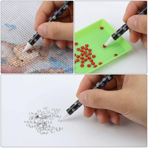 10pcs Wax Pencil for Rhinestones with Tray 5 Rhinestone Pen Picker Tool Kit Self Adhesive Picker Pencil Nail Dotting Wax Pen and 5 Rhinestones Trays Tools for Nail Art Painting