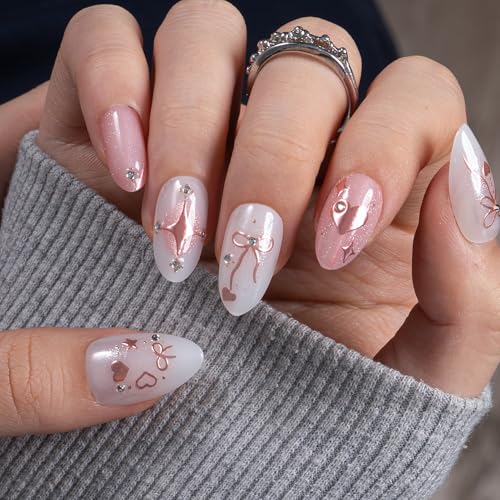 CurvLife Medium Almond Glitter Press On Nails, Blush Sparkle Blush Pink - color: D1 - Blush Sparkle