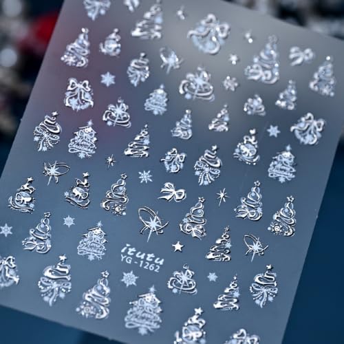 Silver White Glitter Star Snowflake Christmas Tree Christmas Nail Stickers - color: Color 17