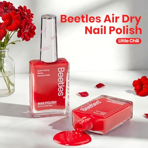 Beetles Red Nail Polish, Quick Dry Regular Nail Polish, Fast Air-Dry - color: Little Chili