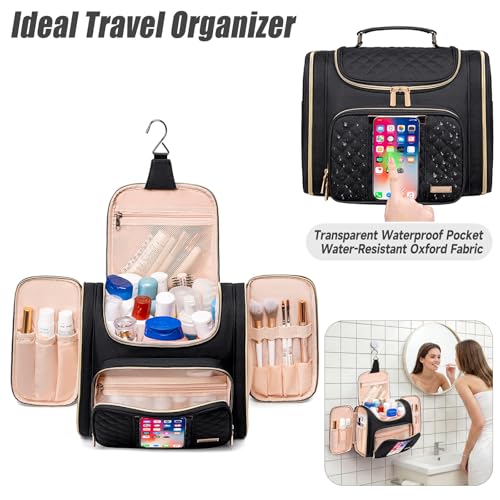 Tealari Large Toiletry Bag for Women Men,Bathroom Bag,Water Resistant Shower Bag,Makeup Bag,Toiletry Bags for Traveling,Hanging Toiletry Bag with Transparent Waterproof Phone Pocket (Black) - color: Black