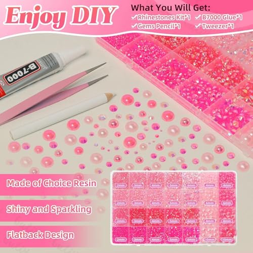 14000Pcs Pink Flatback Rhinestones and Pearls for Bedazzling Kit - color: S5