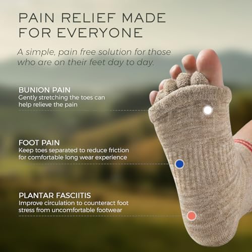 Foot Alignment Socks with Toe Separator,Toeless Yoga Socks for Women/Men - color: Beige