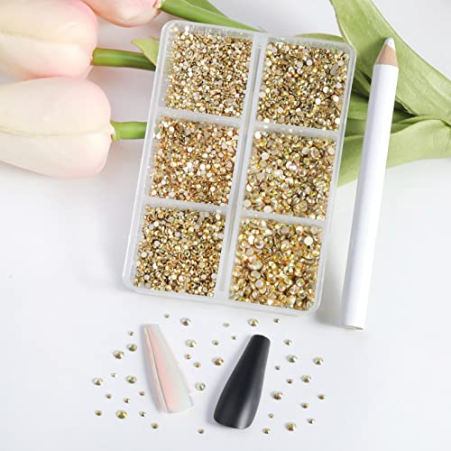 Beadsland Flatback Rhinestones, Metal Sunlight, 7200pcs Mixed 6 Sizes - color: Metal Sunlight