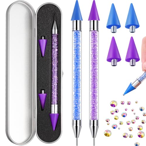 Tatuo 2 Pcs Rhinestone Picker Tool Kit with 2 Wax Head, Purple, Blue - color: Purple, Blue