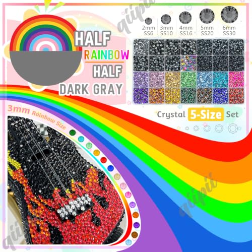qiipii 28 Grids 2mm-6mm Black Crystal Resin Rhinestones w B7000 Glue for Bedazzling Crafting Colorful Flatback Stones Black Diamonds Gems Bedazzler Kit for Nails Face Eyes Makeup Tumblers DIY Crafts - color: Gray, size: Crystal