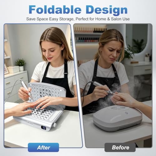 Nail Dust Collector Foldable 8100RPM Nail Vacuum with Dual Turbo Fans - color: Silver