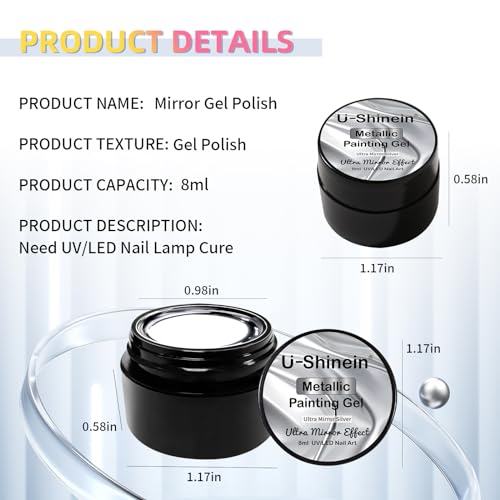 8ml Metallic Painting Nail Polish Gel,Ultra Mirror Silver - color: Ultra Mirror Silver