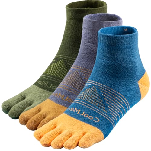 Toe Socks Cool-max Running Socks for Men Women 3 Pairs Athletic Breathable Five Finger Socks - color: Multicolor-c04# Quarter/3 Pairs, size: Large