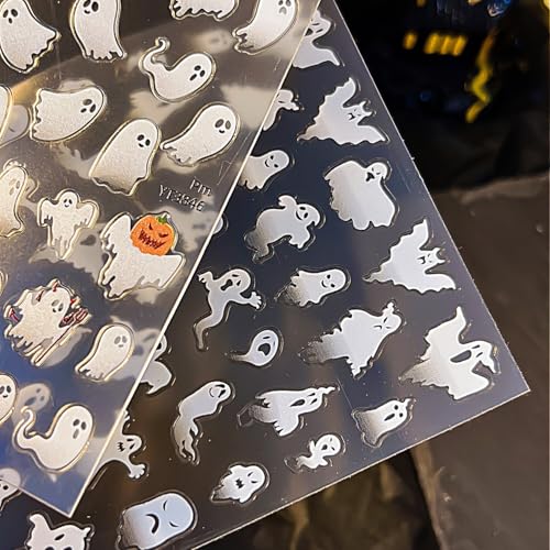 Halloween Nail Stickers for Nail Art Scary Ghost Nail Art Stickers Holiday Cute 5D Embossed White Nail Decals Self-Adhesive Nails Supply Manicure Sliders for Nails Decoration - color: Halloween Style3