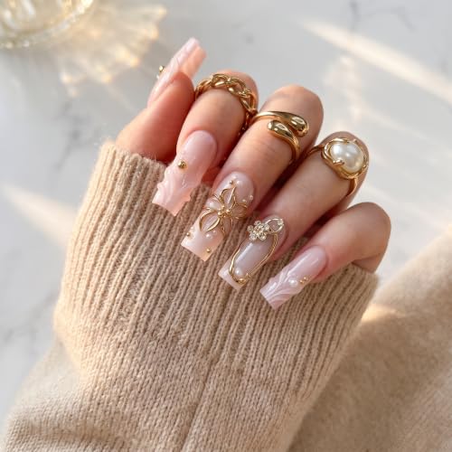 Long Press on Nails Coffin Elegant Acrylic Fake Nails 24pcs - color: style-CL10