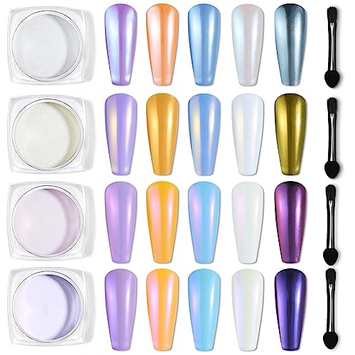 Beetles Pearl Chrome Nail Powder 4 Colors Metallic Mirror Effect - color: A - White-4