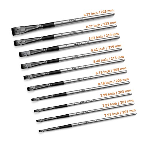 Nicpro 10 PCS Flat Paint Brush Set, Paint Brushes for Acrylic Painting - size: 10PCS - Flat