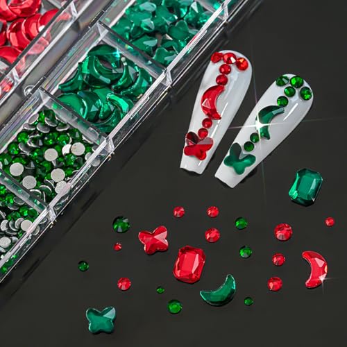 Red Nail Art Rhinestone Green Crystal Resin Rhinestone 3D Mixed Nail Charms Flatback Gems Acrylic Nail Supplies for Women Manicure Art DIY Crafts Jewelry Clothes Accessories - color: Rhinestone 14