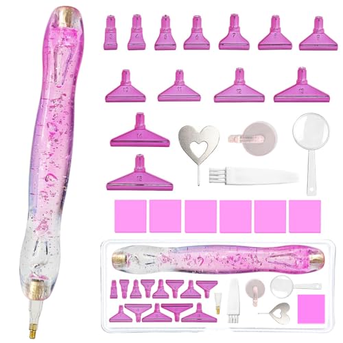 CXJINZE 26 Pcs Plastic 5D Diamond Art Pens Kit with 13 Nibs Stylus Tool - color: Pink