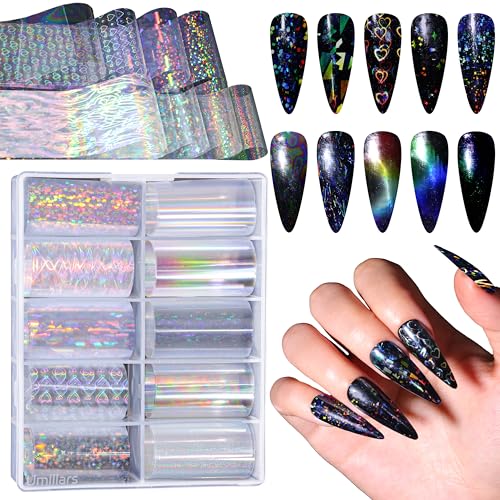 10-Roll Aurora Nail Foil Transfer Sheets Clear Laser Holographic Nail Foils - color: Clear Aurora Foil_02