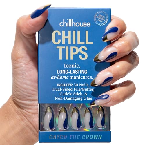 Chillhouse - Chill Tips, Press on Nails Kit - Catch the Crown (Almond) - 30 Nail Shapes & Sizes - Up to 2 Weeks of Wear - Customizable Fit - Reusable - Latina Founded & Women Owned - Beauty, Self Care - color: Catch the Crown