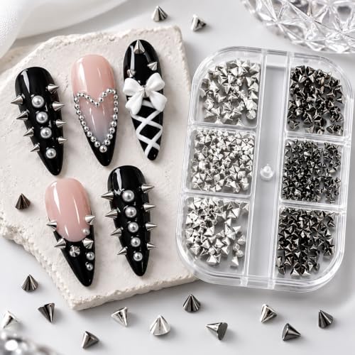 2Boxes 18Grids Mixed Pointed Cone Nail Charms Nail Art Rhinestones Set - color: Grey
