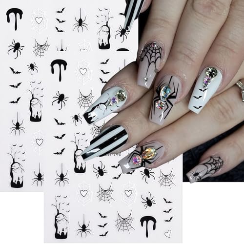 6 Sheets Halloween Nail Art Stickers Nail Decals 3D Self-Adhesive Spider Web Spider Cute Ghost Bat Nail Stickers Design Fall Holiday Salon DIY Nails Decoration Accessories for Women - style: Spooky