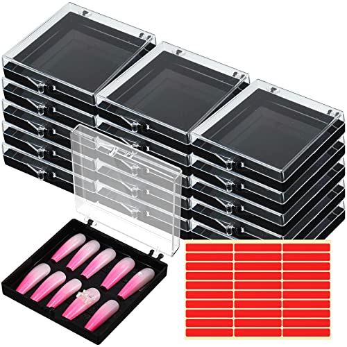 Landhoow 15 Pcs Press on Nail Box, Acrylic Display Case,Clear - color: Black