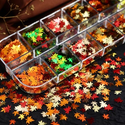 12 Grids Fall Maple Leaf Nail Glitter - color: Color 17