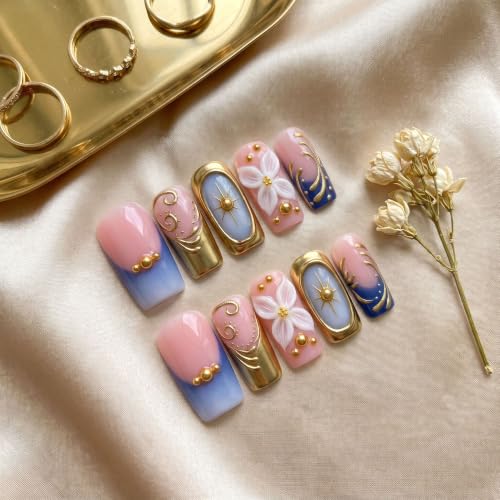 Handmade Press on Nails Medium French Tip Acrylic False Nails 10Pcs - color: style10