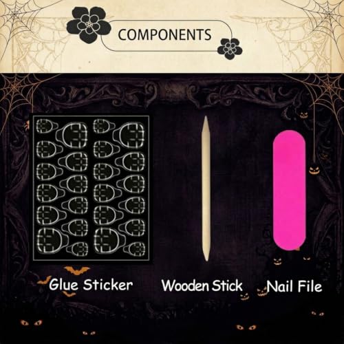 Halloween Goth Press on Nails Square Spider Fake Nails 24Pcs - color: Halloween 7