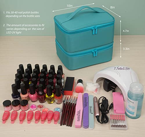 ButterFox Large Nail Polish Organizer Storage Case Holder, Fits Nail Lamp Dryer and 40-50 Bottles, Gel Nail Polish Kits Supplies Holder Bag (Turquoise, S (30-40)) - color: Turquoise, size: S (30-40 Slots)