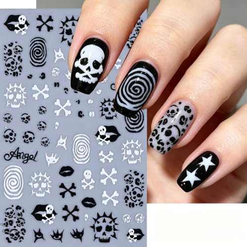 Halloween Ghost Skull Nail Art Stickers Spider Webs Flame Nail Art Decals 4 Sheets 3D Self-Adhesive Pumpkin Face Spider Stickers Heart Ghost Nail Design for Women Halloween Nail Supplies - color: Halloween Style7