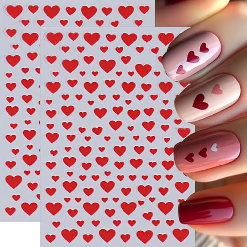 8Sheets Heart Nail Stickers Red Love Nail Decals 3D Self-Adhesive Valentine's Day Nail Art Stickers White Black Heart Nails Design Little Love Hearts Nail Supplies for Women Girls Acrylic DIY Manicure - style: red heart