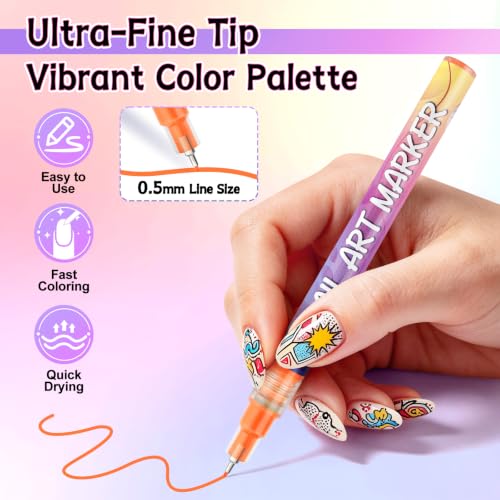 12 Colors Nail Art Pens Set, TOROKOM Nail Art Markers 3D Nail Polish Pens - color: 12 Color-D
