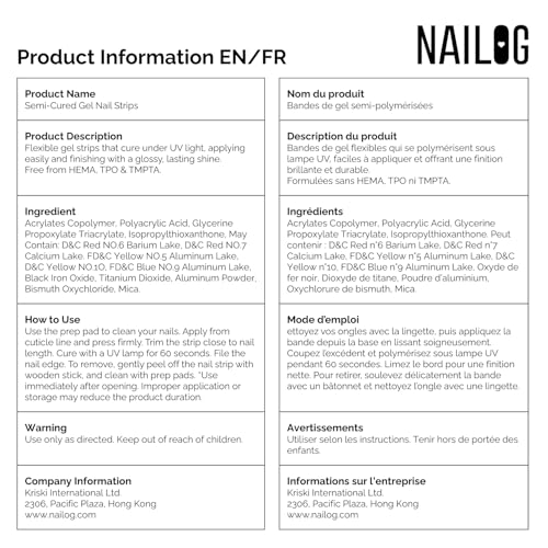 NAILOG Semi Cured Gel Nail Strips 20Pcs White Gel Nail Stickers - Blanc - color: Blanc